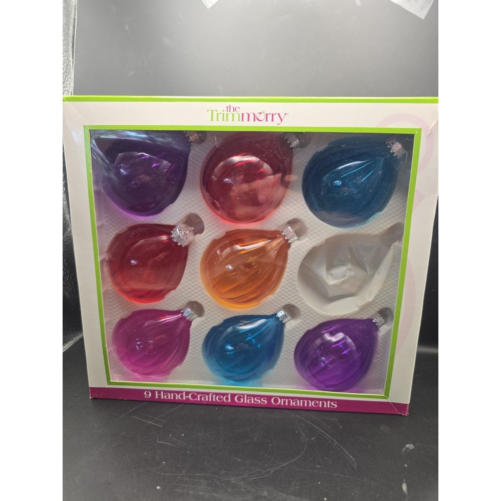 Raugh 8 Hand-Crafted Glass Ornaments! Teardrop Shape!